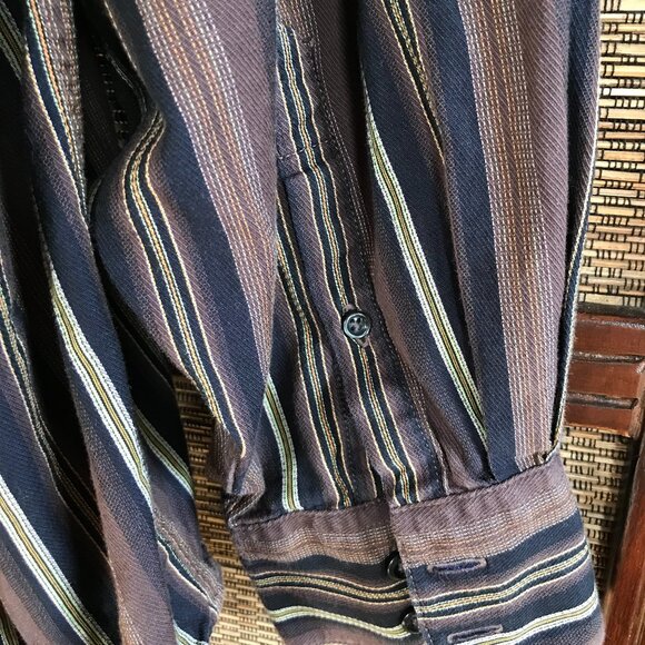 Geoffrey Beene Striped Button-Down Shirt, Woven Navy Brown Gold, Men’s Size XXL - Picture 6 of 10
